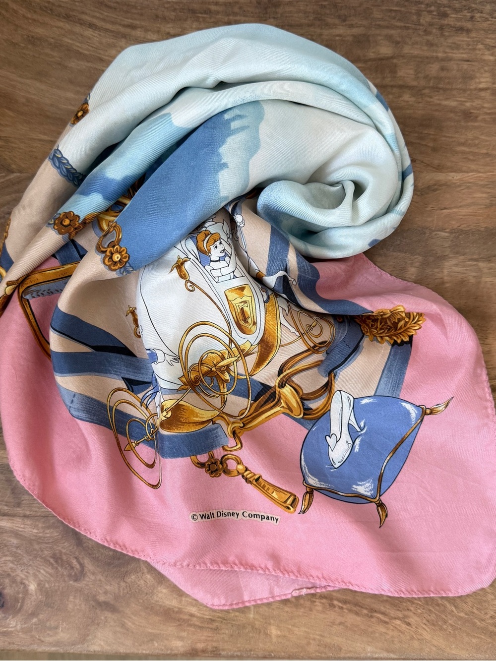 Disney Vintage Pink and Light Blue Cinderella Carriage Silk-Effect Scarf
